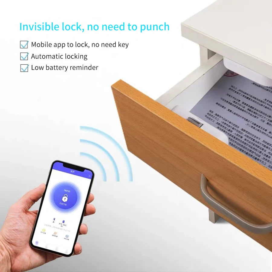 TUYA Smart Bluetooth Drawer Lock APP Unlocking No Punch Invisible Electronic Lock File Cabinet Wardrobe Door Hidden Lock