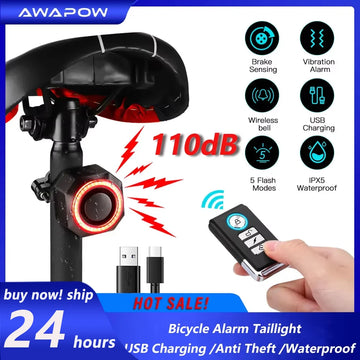 Awapow Bicycle Alarm Taillight Burglar Bike Light USB Charging Smart Auto Brake Sensing Waterproof Anti Theft Smart Bicycle Lamp