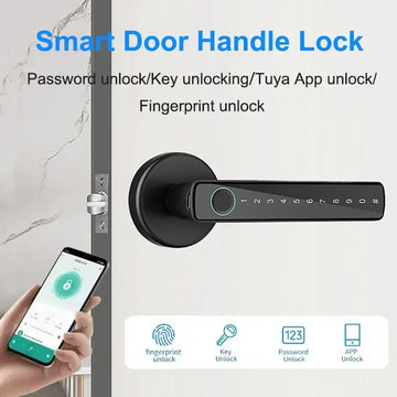 Tuya Bluetooth Smart Fingerprint Door Handle Lock Electronic Password APP Remote Unlock Hotel Apartment Office Bathroom Bedroom