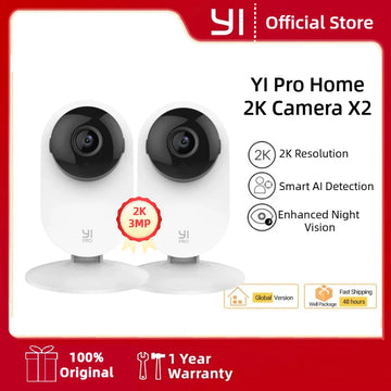 YI 2pcs Pro Camera Kit 2K 3MP, AI-Based Smart Home 2.4G Baby Cam Pet Video Record Surveillance Enhanced Night Vision
