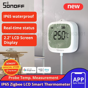 SONOFF SNZB-02LD IP65 Zigbee LCD Smart Home Thermometer with Probe for Pool Bathtub Fish Tank Liquid Requires Sonoff Zigbee Hub