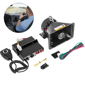 SucceBuy 100/ 200W 12V DC Car Alarm Professional PA System 8 Kinds of Warning Sounds with Handheld Mic for All Specific Vehicles