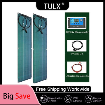 12V Solar Panel 300W 600W Flexible Kit Battery Charger Monocrystalline Solar System for Power Bank Camping Yacht Car RV Boat