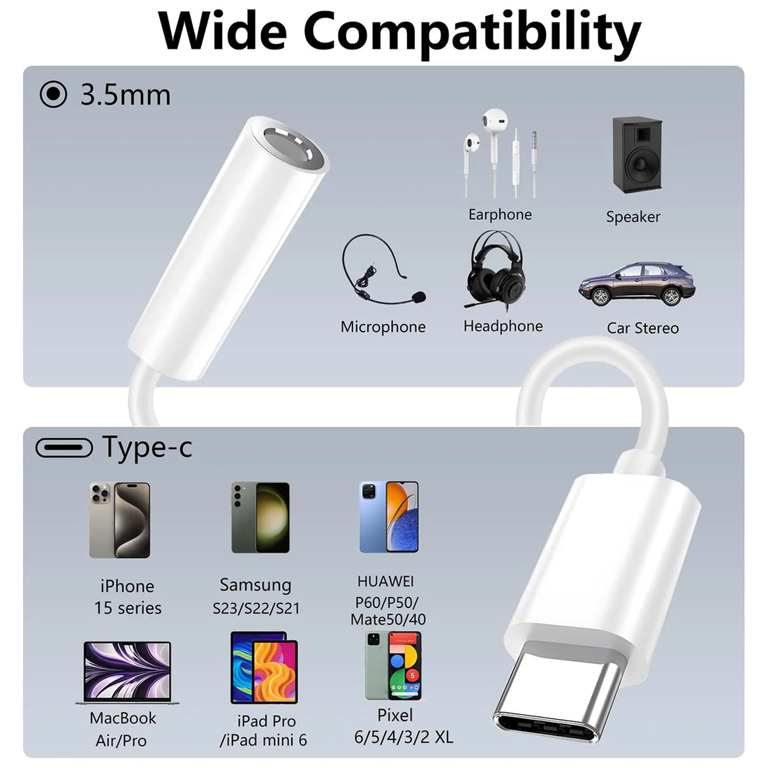 1-2Pcs Type C To 3.5 mm Aux Adapter Jack Audio Cable for Huawei Xiaomi Redmi POCO Sumsang Aux Cable for iPhone 16 15 Serives