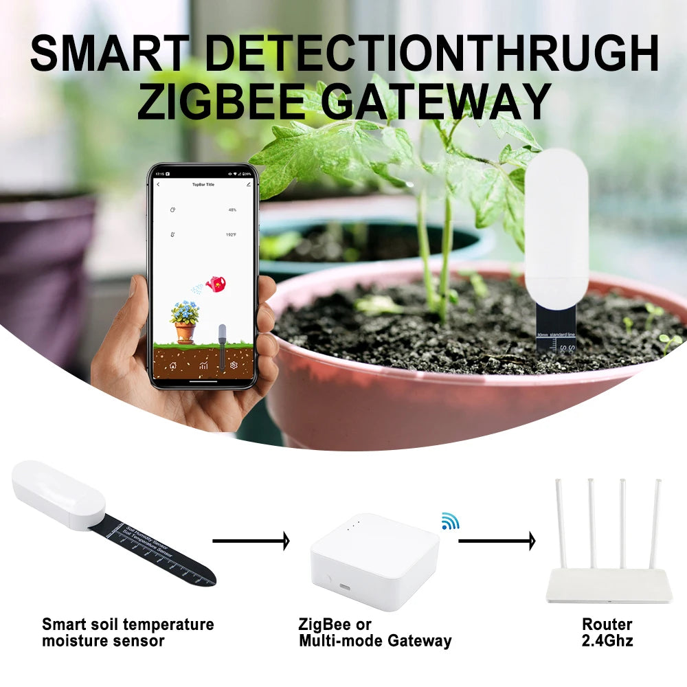 Tuya Zigbee Temperature Humidity Moisture Detector Smart Soil Tester Moisture Sensor Phone APP RealTime Monitor For Home Garden