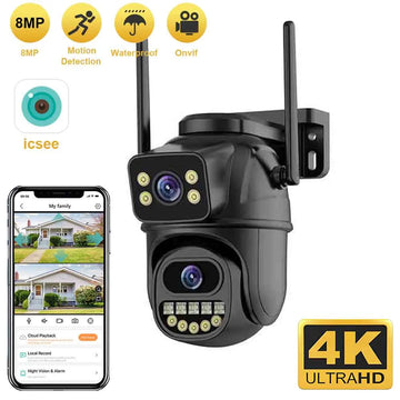 4K HD Dual Lens WIFI Camera 2K Dual Screen PTZ Camera Outdoor Auto Tracking Security Camera Waterproof Surveillance ICSEE