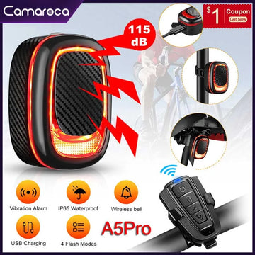 Camaroca Bicycle Alarm Taillight Burglar Bike Light USB Charging Smart Auto Brake Sensing Remote Control Waterproof Bicycle Lamp