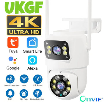 10MP Tuya Dual Lens Wifi Camera PTZ Outdoor 4K Wireless Dual Screen Security Camera Auto Tracking Surveillance Alexa/ Goggle Cam