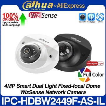 Dahua Original IPC-HDBW2449F-AS-IL 4MP Smart Dual Light Dome WizSense Network POE IP Camera SMD Plus IVS IR30M Built-in MiC IK10