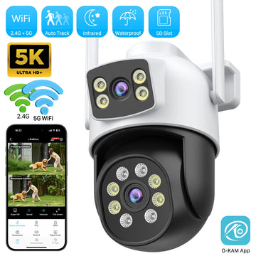 10MP 5K Dual Lens Dual Screen PTZ IP Camera Outdoor 8MP HD 4X Digital Zoom Ai Human Detection Wifi CCTV Surveillance O-KAM App