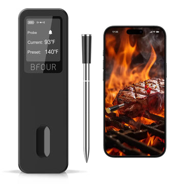 Wireless Bluetooth Meat Thermometer IP67 Waterproof Probes with LCD Screen Booster Rechargeable for Grilling Smoker BBQ Oven