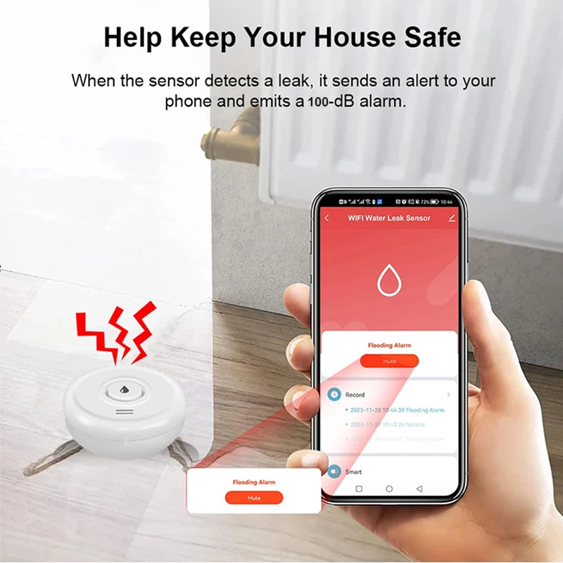 Tuya WiFi Water Leak Sensor Smart Home Sound Alarm Water Overflow Level Detector Flood Leakage Detection APP Remote Control