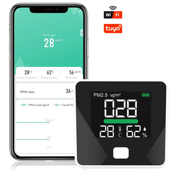 PM2.5 Air Quality Monitor High Precision Temp Humidity PM2.5 Laser Sensor Monitor Tuya-WIFI Connection Indoor PM2.5 Gas Detector