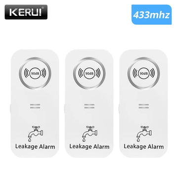 KERUI 433Mhz Leakage Alarm Water Detector Drip Alert with 90db Loud Home Security Overflow Sensor for Kitchen Bathroom