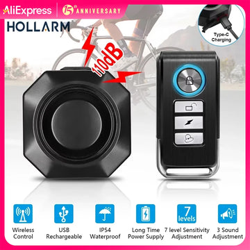 Hollarm Wireless Bike Vibration Alarm USB Charging Motorcycle Security Detector Burglar System Bicycle Alarm Remote Control