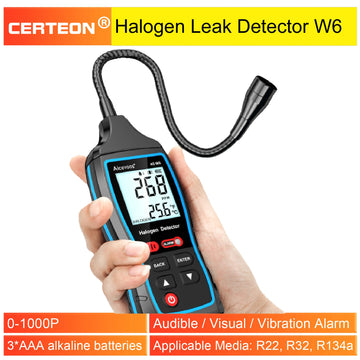 AS-W6 Refrigerant Leak Detector Halogen Sniffer 0–1000PPM R22 R32 R134a Freon Gas Detector LCD Battery Powered Industrial Home