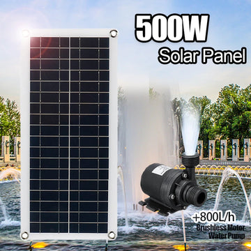 500W 800L/H Solar Panel Power Bank WaterPump Set Ultra-quiet Submersible Water Pump Motory Fish Pond Garden Fountain Decoration
