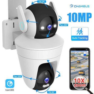 5K 10MP WiFi Camera10X Zoom CCTV Auto Tracking Dual Lens Dual Screen PTZ Mini Video Surveillance Cam Security Camera