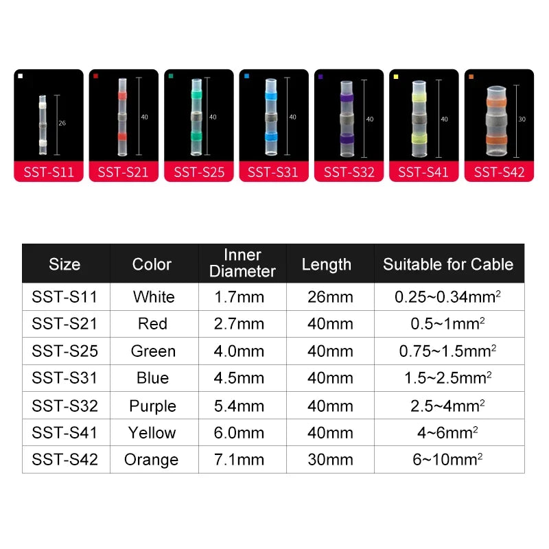 10 ~ 500pcs Solder Seal  Wire Connectors Kit Heat Shrink Butt Crimp Terminals Waterproof Electrical Cable Splice Connector