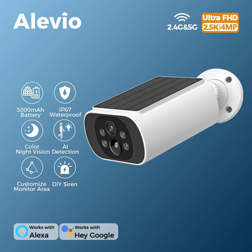 ALEVIO 2.5K Outdoor Solar Camera Wireless Cam WIFI Ultra Standby Time PIR Motion Light Color Night Vision AI Detect Battery Cam