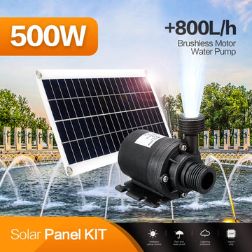 500W Solar Panel 800L/H Large Flow Mobile Power Pump Kit Ultra Quiet Submersible Water Pump Garden Fountain Decoration DC12V