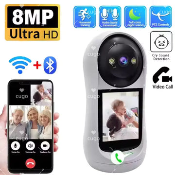 8MP Surveillance IP Camera 2.8 Inch Wifi Vedio IPS Screen Baby Sound Detection Monitor HD Smart Home PTZ Cam Security Protection