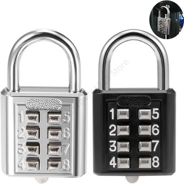 8 Digit Combination Outdoor Button Waterproof Random Code Padlock Zinc Alloy Home Locker Code Padlock Room Anti-thieft Lock