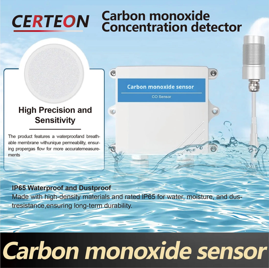 Wall-mounted Carbon Monoxide Sensor CO Gas Detector Transmitter RS485 4-20mA Output Industrial CO Monitor