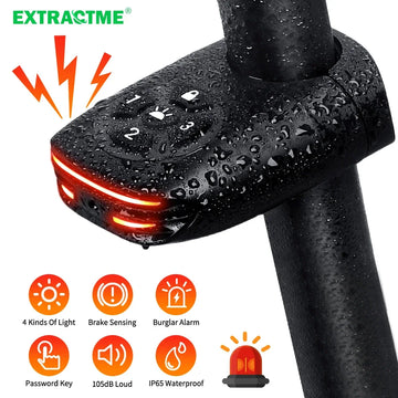Extractme Smart Motorcycle Bicycle Alarm Taillight Braking Light Burglary Alarm 105dB Viration Warning Rear Lamp IP65 Waterproof