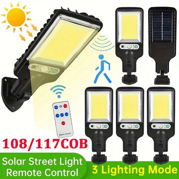 117 COB Sensor Street Lamp 3 Light Modes Outdoor Waterproof Security Solar Lamps for Garden Patio Path Remote Control Light