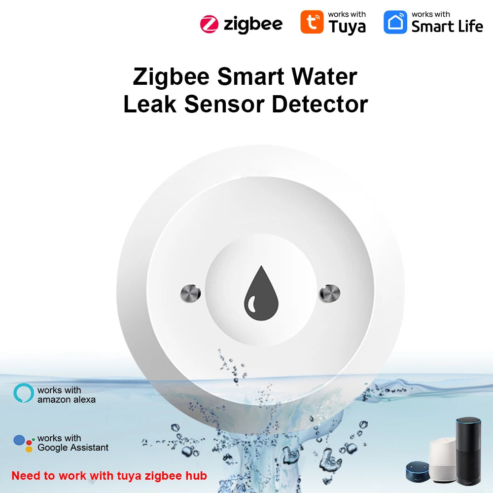 Tuya Zigbee Water Sensor Flood Leak Detector App Remote Monitoring for Kitchen/Bathroom Support Home Assistant