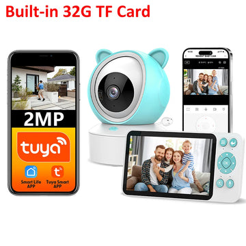 Tuya Smart Life Newborn Baby Monitor HD 5" Display Audio Lullaby Feeding Remind Night Vision WiFi 1080P Camera with 32G TF Card