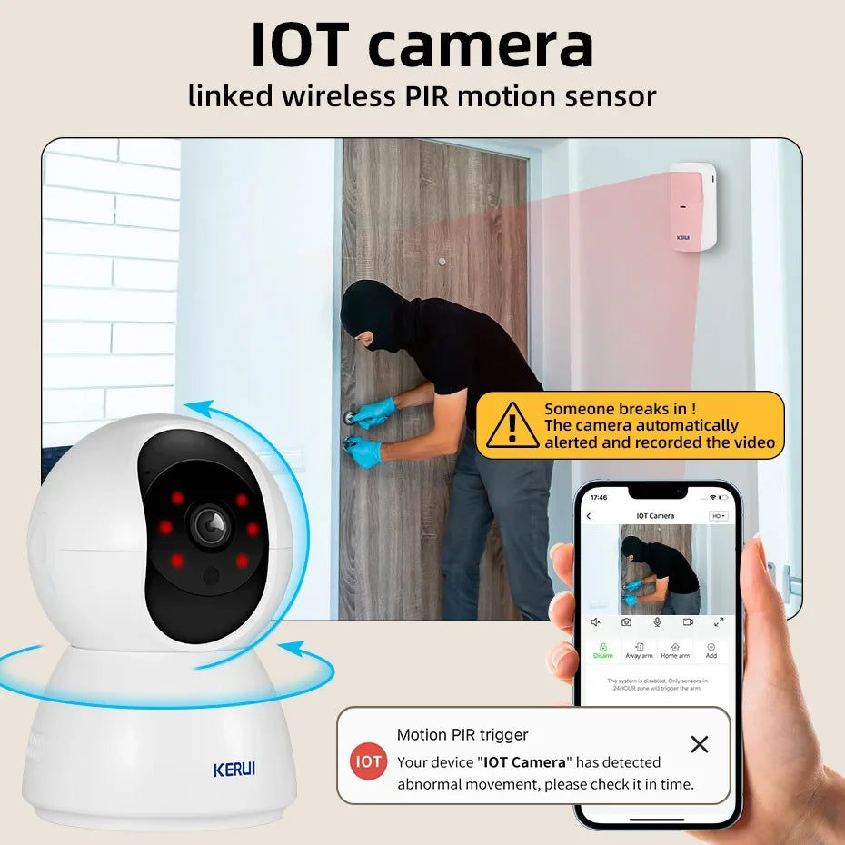 KERUI Multifunction 3MP Camera Alarm System Home Security Surveillance Kit with Motion Detector Door Sensor APP Remote Control