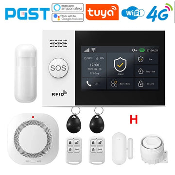 PGST 4G PG107 Tuya Wireless Home Alarm WIFI GSM Home Safety Belt Motion Detector Sensor Anti theft Alarm System Supports Alexa a