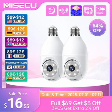 MISECU 2MP 5G&2.4G Light Bulb Wifi Cameras 2-Way Talk,Motion Tracking for Home Security Outdoor Full Color Night Vision