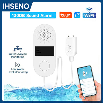 Tuya 2.4GWifi Water Leak Detector with Sound and Light Alarm 130DB  Water Leak Smart Home Water Alarm Sensor App Control