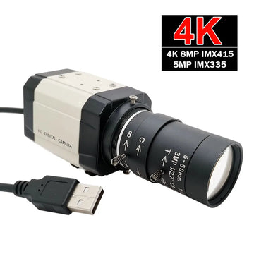 HD Industrial 4K 8MP IMX415 USB Webcam 5MP IMX335 With 2.8-12mm Manua Varifocal Zoom Lens USB2.0 PC Video Camera UVC OTG For Liv