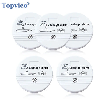Topvico 5pcs Water Leakage Sensor Alarm Detector 90dB Voice Wireless Water Leak Detector House Safety Home Security Alarm System