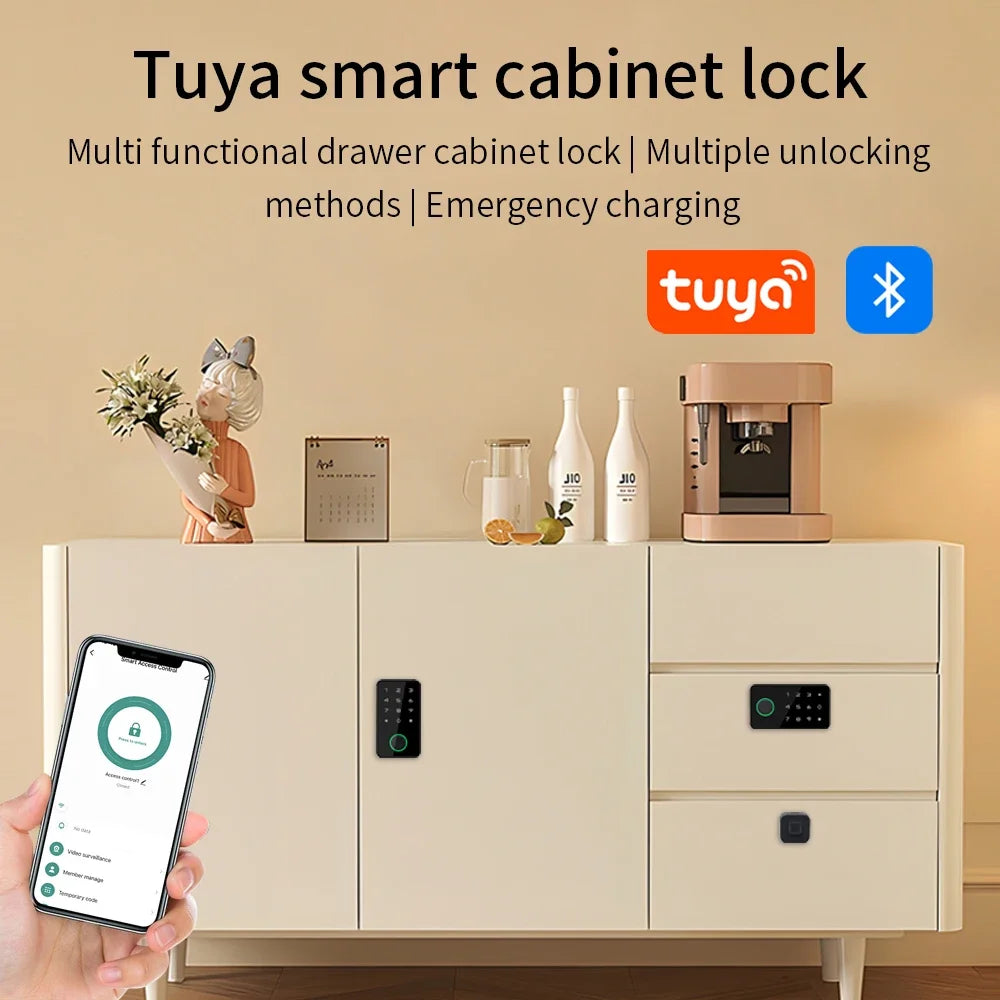 Tuya Smart Fingerprint No Punch Cam Lock Cabinet Lock Door Drawer Filing Cabinet Post Mail Box Furniture Locker Cupboard Locks