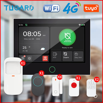 Wireless 4G WiFi GSM 433MHz Smart Home Alarm System with Door Motion Sensor Alexa Compatible for Home Security Tuya APP Control