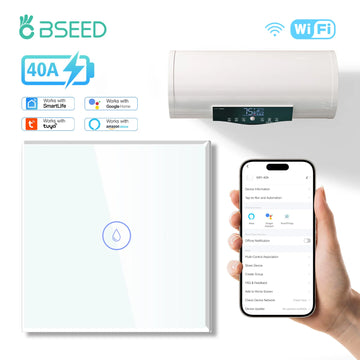 BSEED WIFI Water Heater Switches Smart Wall Boiler Switch 40A Glass Touch Panel Voice Control Alexa Google Home Tuya App EU
