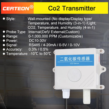 CO2 Transmitter NDIR Carbon Dioxide Sensor Air Quality CO2 Monitor Detector Indoor Meter for Home and Office Greenhouse
