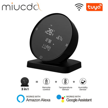 MIUCDA Tuya WiFi Smart Temperature Humidity Sensor , Thermometer Detector IR Remote Control Work With Alexa Google Home Alice