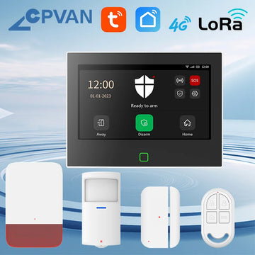 CPVAN Home Alarm System Wireless WiFi 4G LoRa version 7 inch Tuya smart Home burglar Security Alarm Kit Built-in 5000mAh Battery