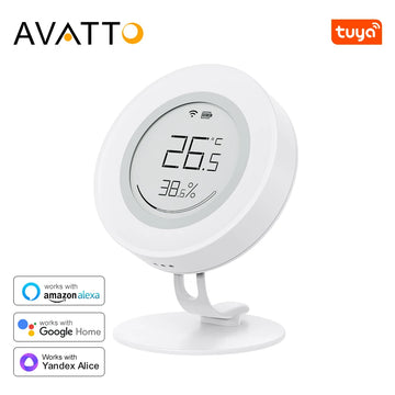 AVATTO Tuya ZigBee Smart Temperature And Humidity Sensor E-ink Screen Low Power Battery APP Control Works With Alexa Google Home