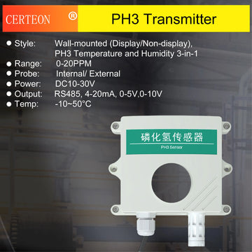 Phosphine Gas Detector Wall-Mounted PH3 Sensor Gas Monitor Fixed Gas Detector Phosphine Leak Alarm Analyzer
