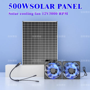 20W-500W Solar Panel Fan - Portable 12V DC Solar Powered Exhaust Fan with Blades, for Greenhouse, Shed, RV, Boat, Camping