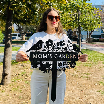 Custom Garden Metal Sign with Stake, Personalized Flower Design Garden Decor, Garden Stake with Bird, Yard Sign, Gardener Sign