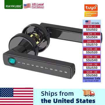 RAYKUBE M5 US Free Delivery Tuya BLE Smart Fingerprint Door Lock Electronic Lock with Password/Key/Card/Tuya APP Unlock