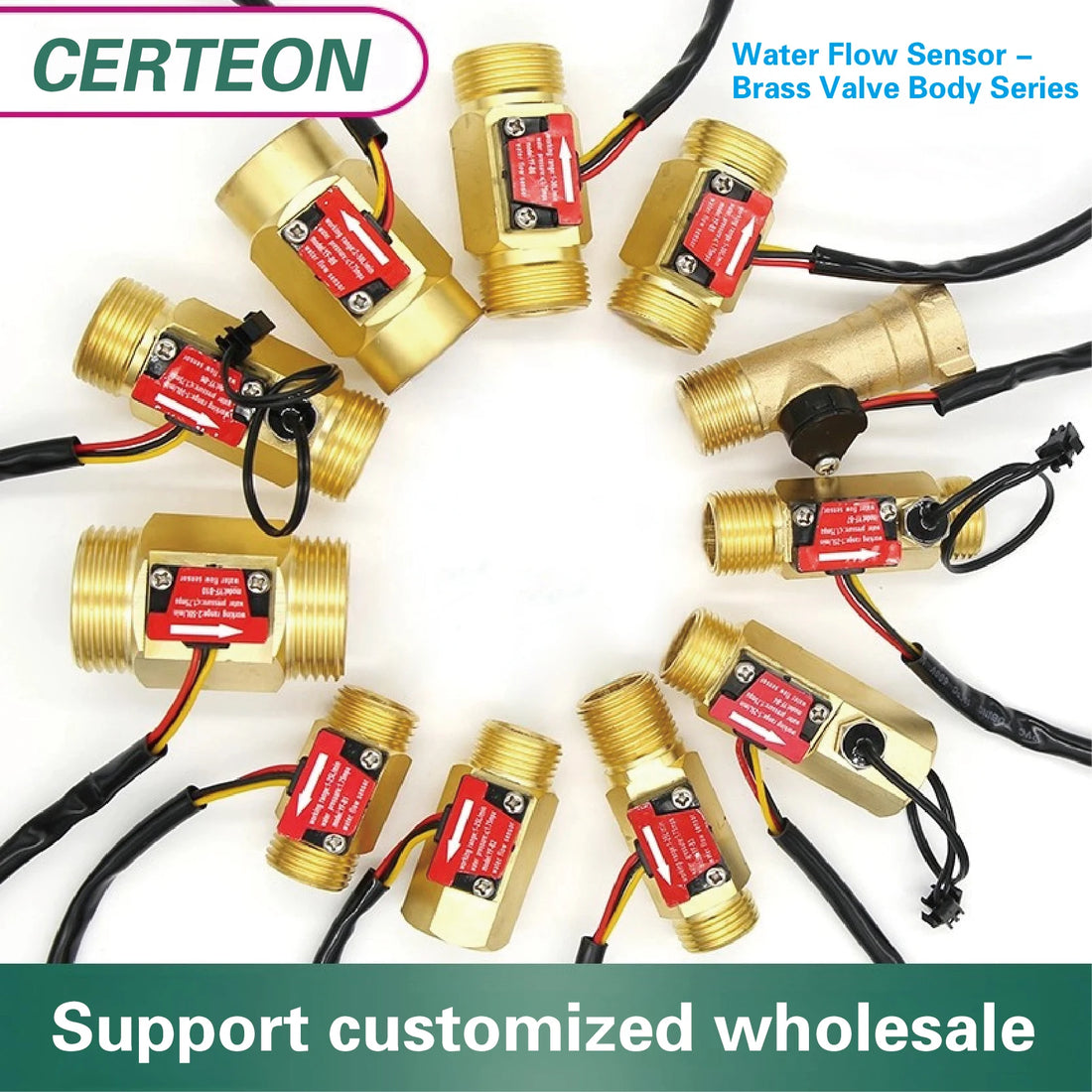 Brass Water Flow Sensor Hall Effect Flow Meter Liquid Flow Rate Sensor Brass Flow Switch Digital Monitoring Detector